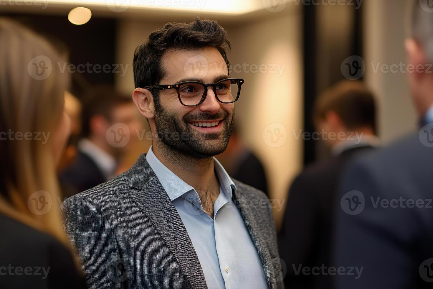 Attendees share ideas and build connections at lively networking event in an office space photo