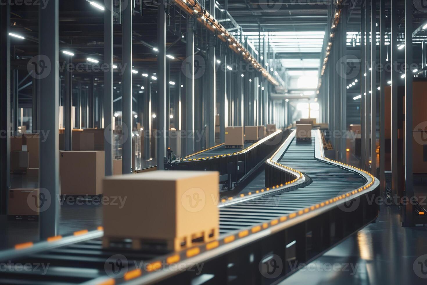 Automated sorting machinery processes packages efficiently within a distribution center photo