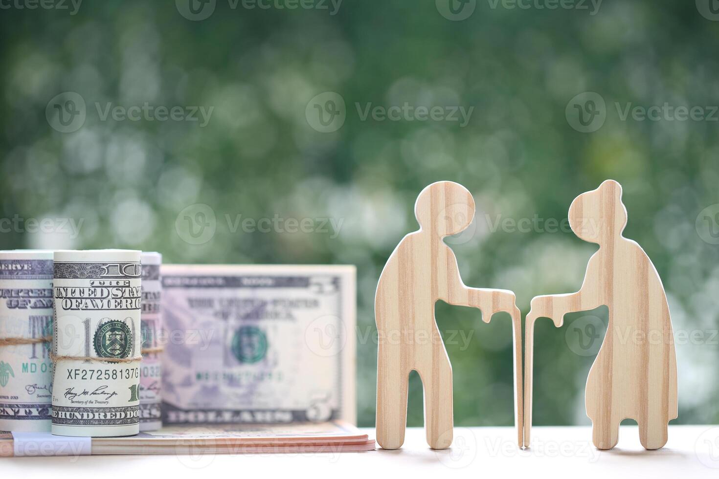 Mutual fund,Love couple senior and model house on natural green background, Save money for prepare in future and pension retirement concept photo