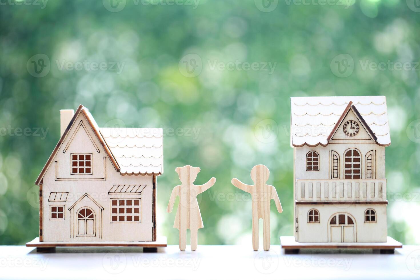 Friendship, Two neighbor friendly greeting on natural green background,Friendly relationship with neighbours concept photo
