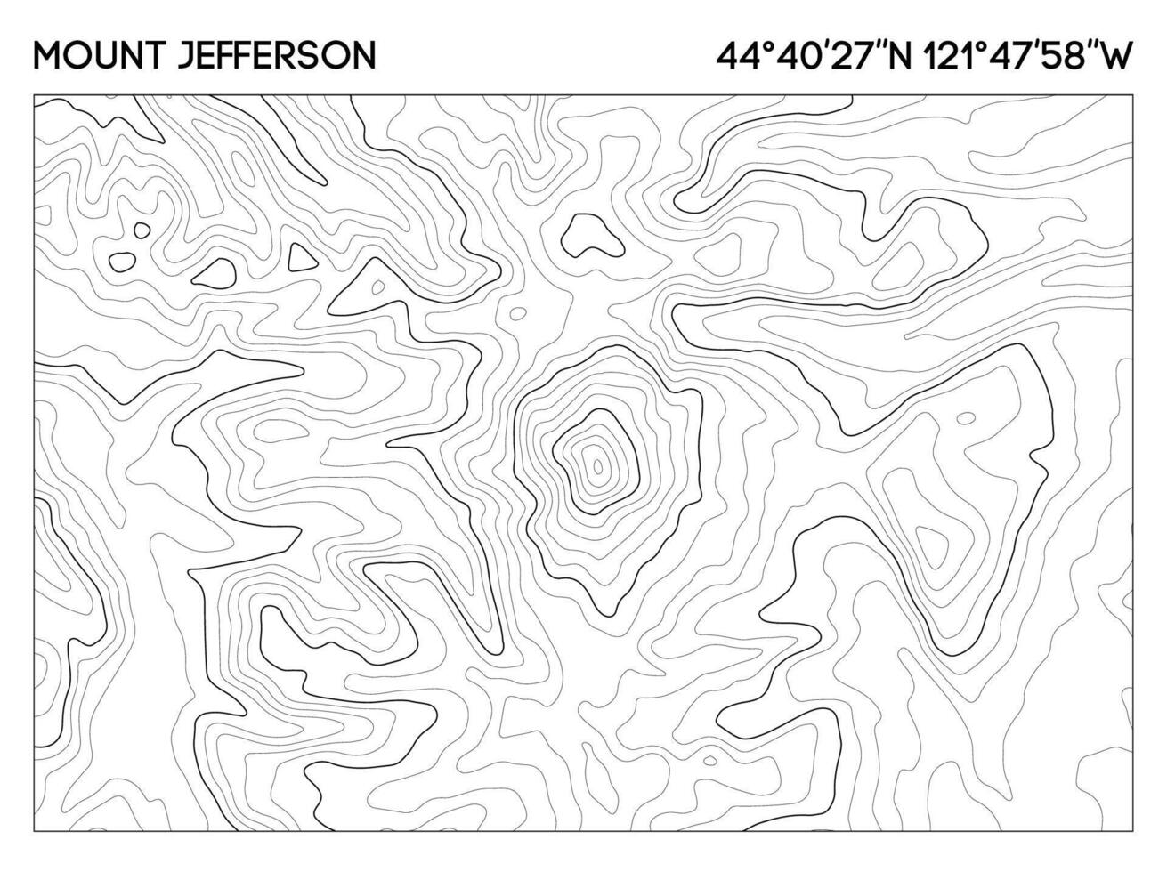 Topographic contour map of Mount Jefferson with precise elevation lines and geographical coordinates. Topographic map . vector