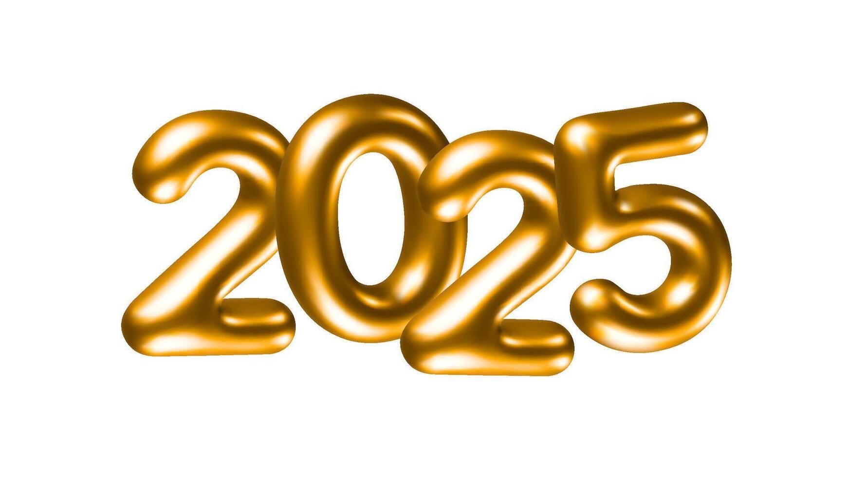 Golden 2025 new year balloon-style numbers on a black background vector