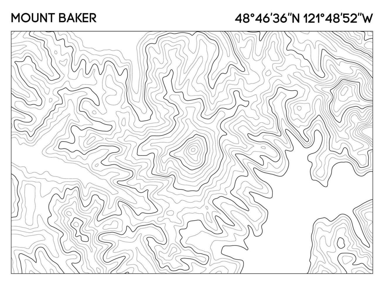 Topographic contour map of Mount Baker with geographic coordinates for navigation and terrain analysis. Topographic map . vector