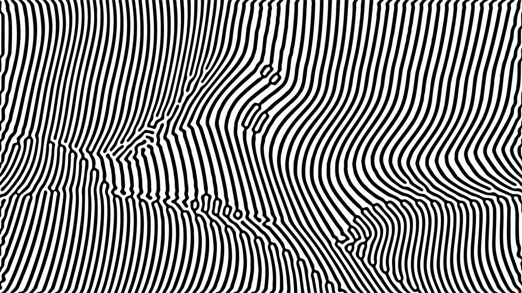 Black and white abstract optical art with dynamic wavy lines and distortion effect vector