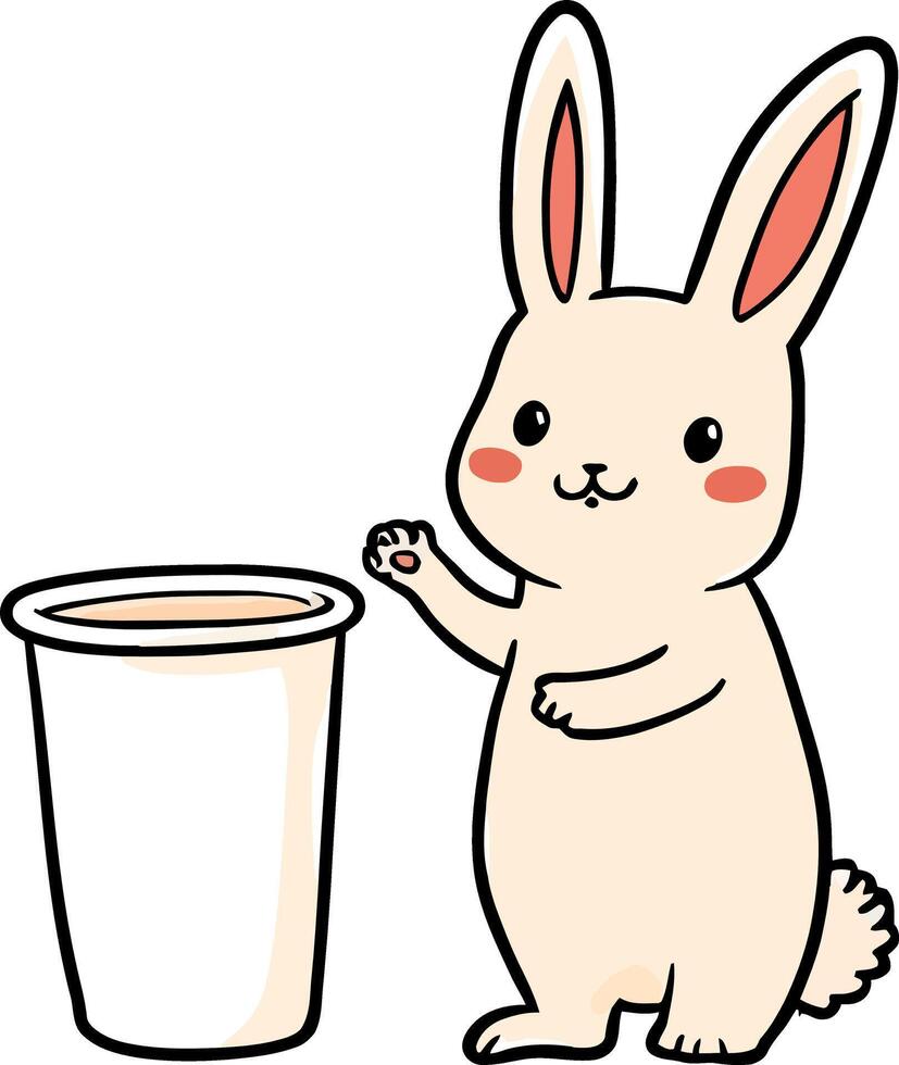 Adorable Cartoon Rabbit Standing by a Tall Cup with a Happy Expression vector