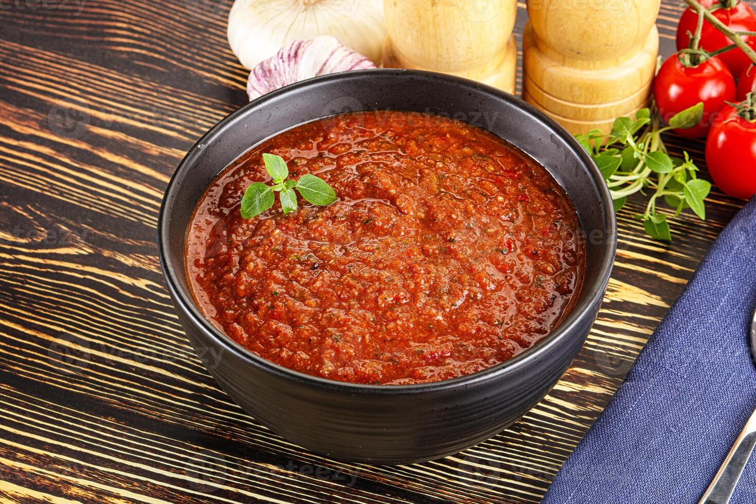 Spanish traditional gazpacho tomato soup photo