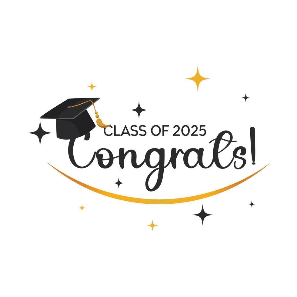 Class of 2025 with graduation cap and diploma. Congrats graduation. vector