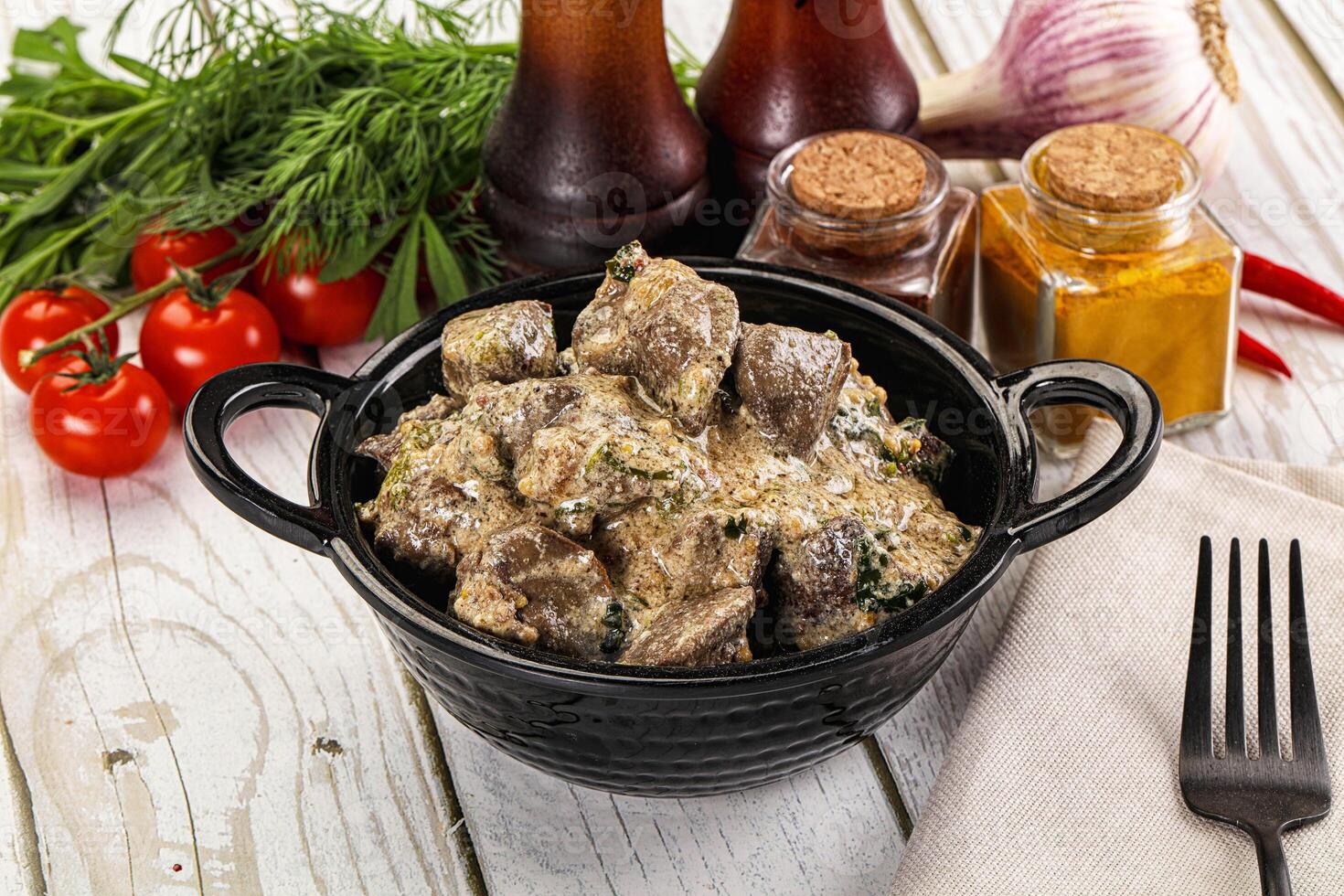 Roasted chicken liver with cream photo
