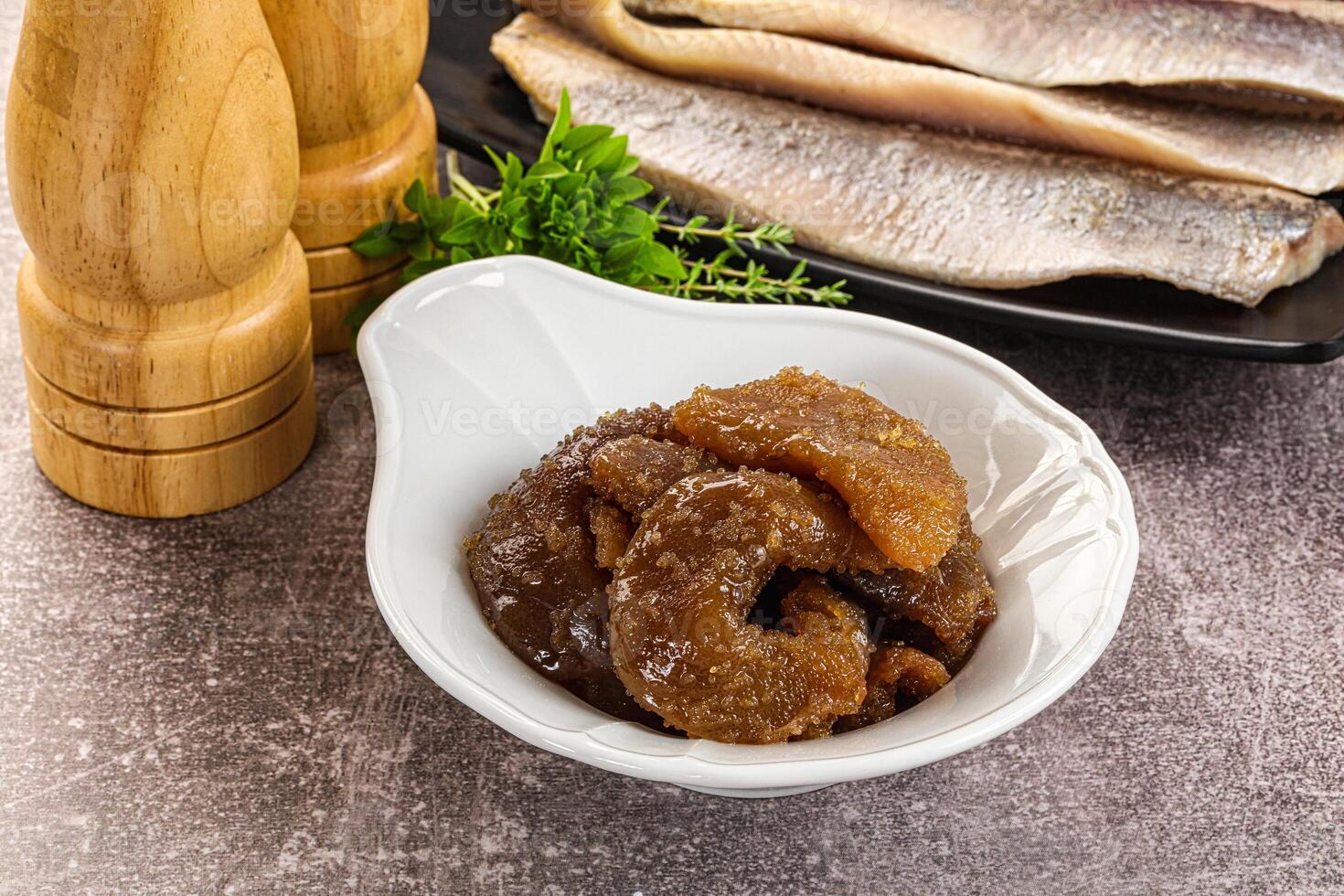 Herring roe snack in the plate photo