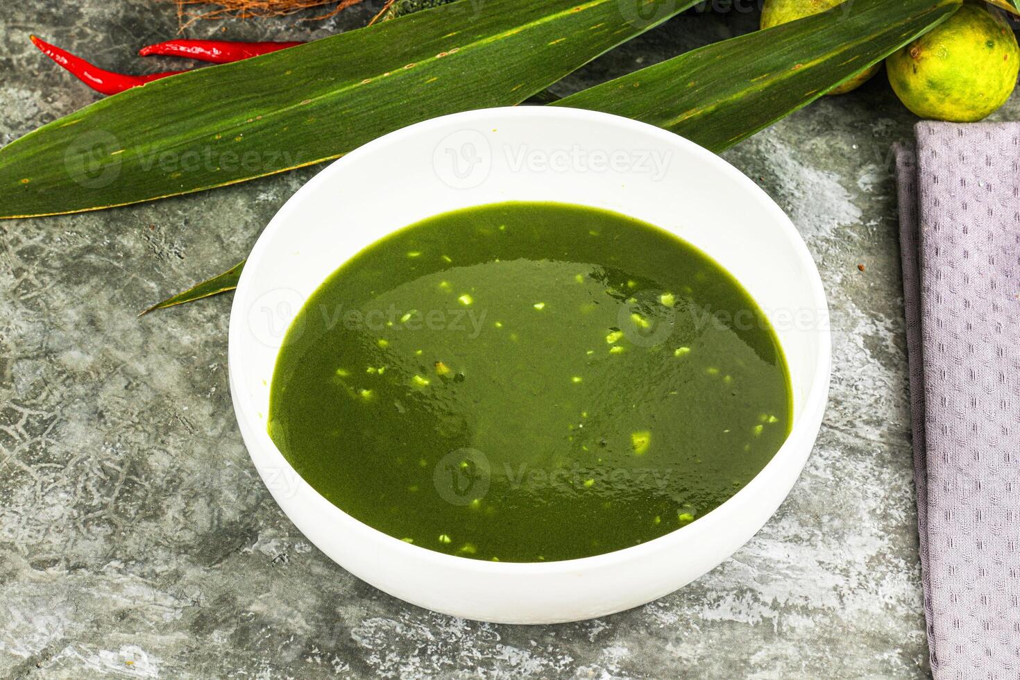 Green spinach cream vegan soup photo