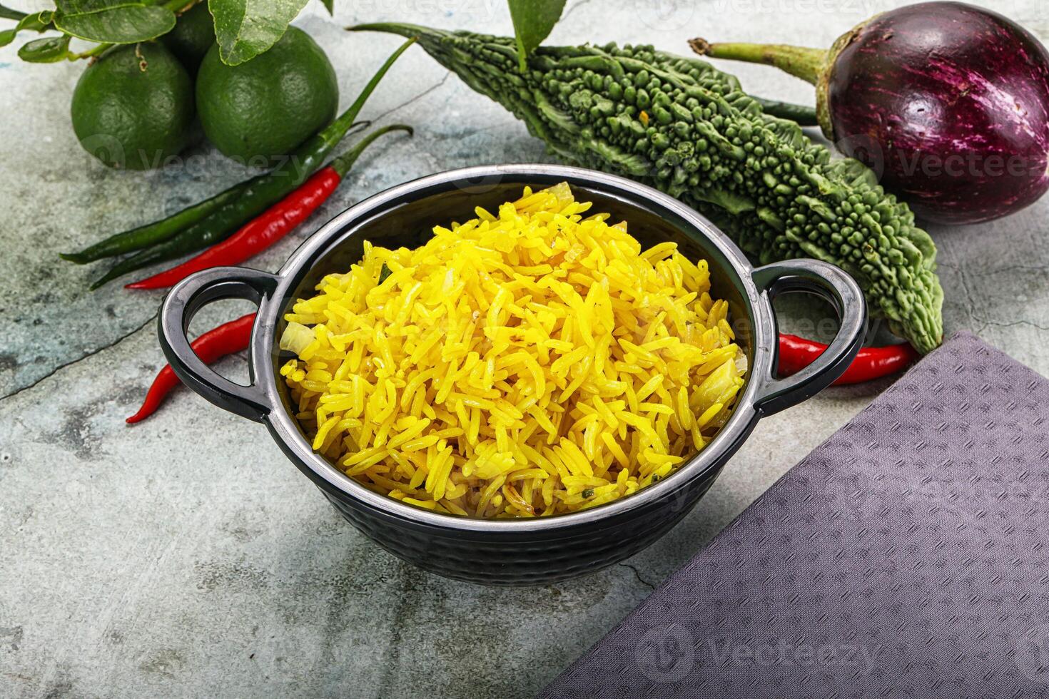 Indian cuisine - Lemon rice with spices photo