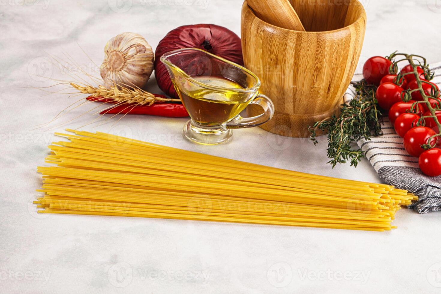 Raw dry Italian pasta - spaghetti photo