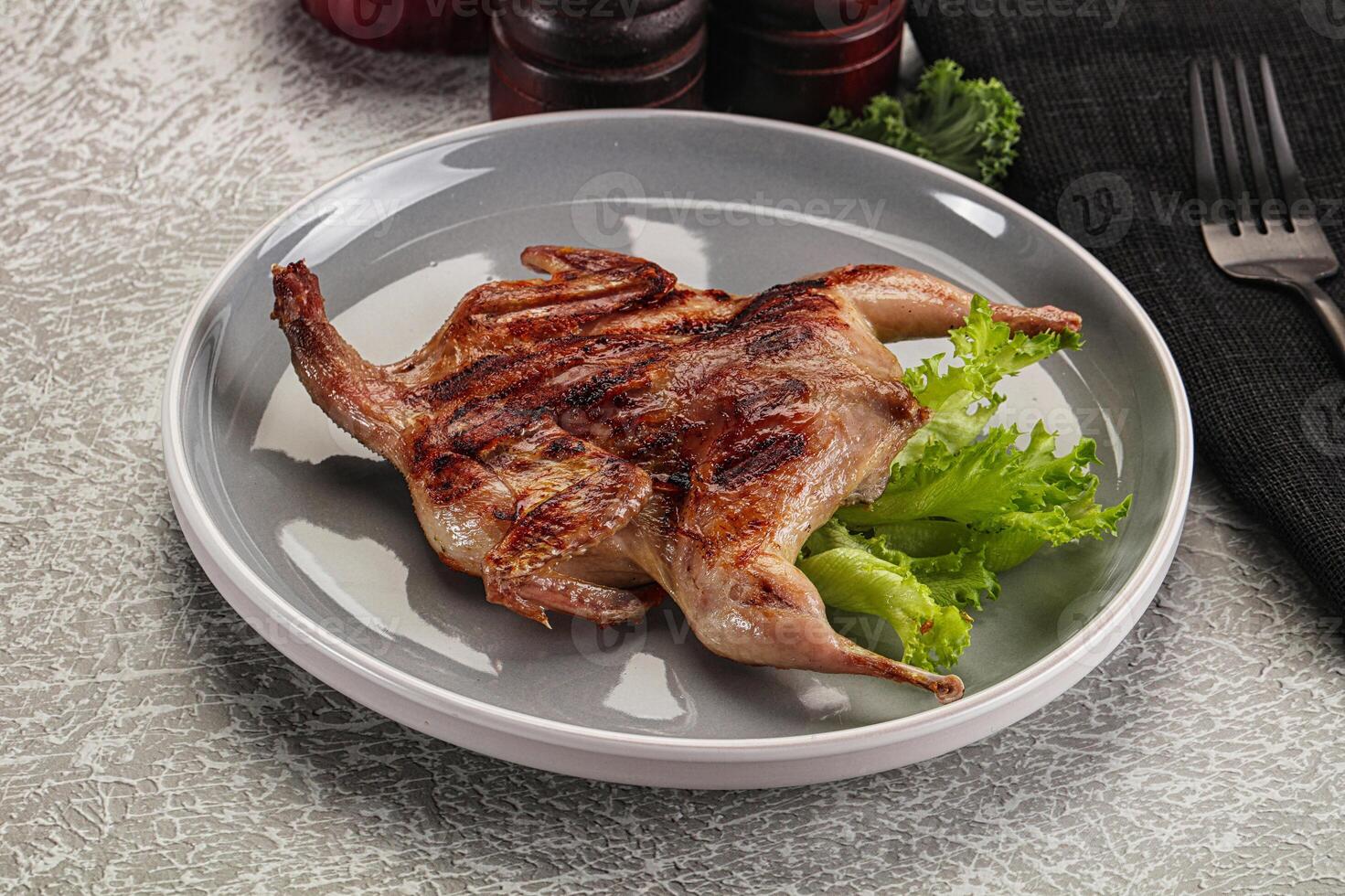 Grilled quail in the plate photo