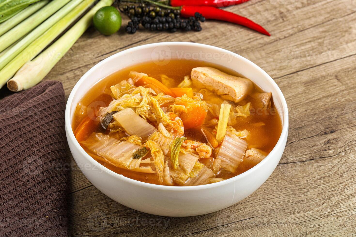 Korean kimchi soup with seafood photo