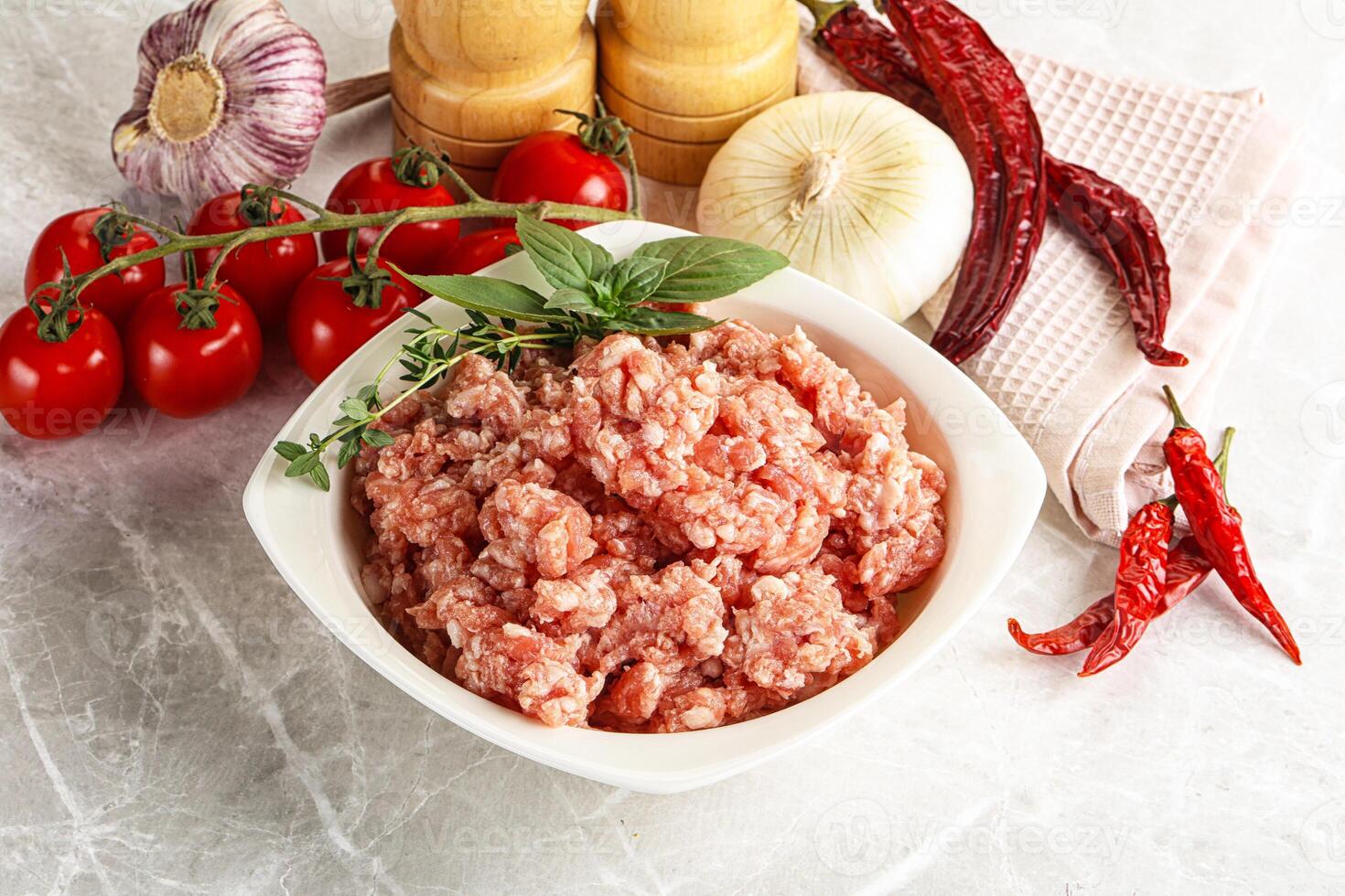 Raw minced pork uncooked meat photo