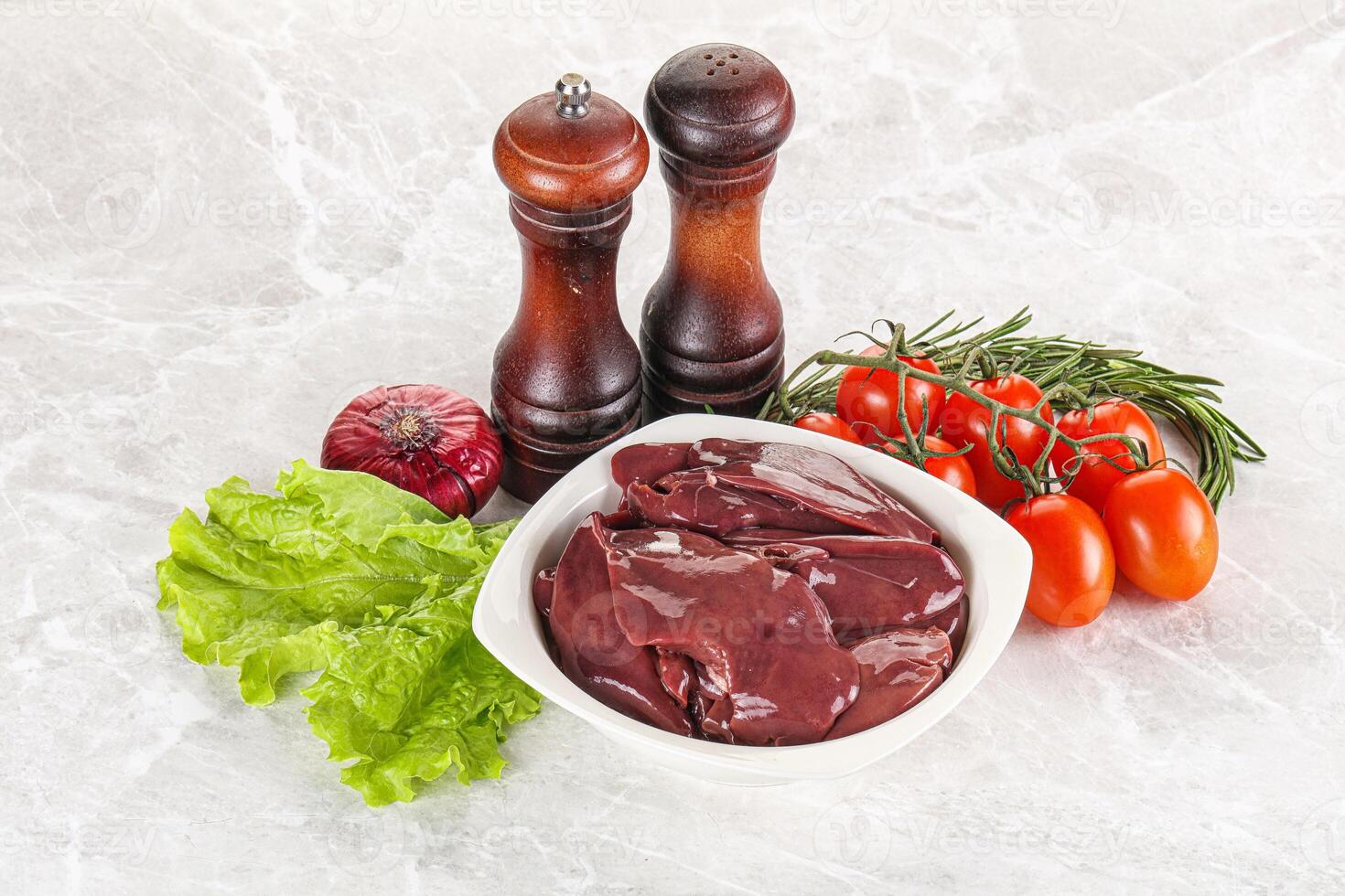 Raw turkey liver in a bowl ready for cooking photo