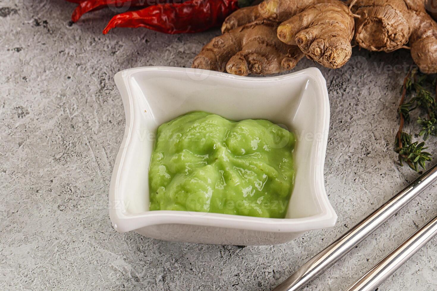 Green organic asian Wasabi seasoning photo