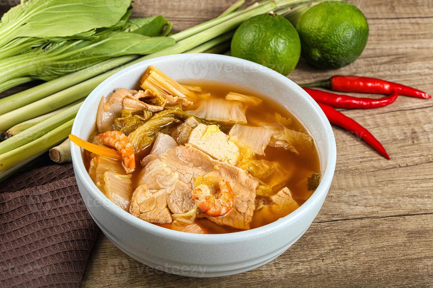 Korean kimchi soup with seafood photo