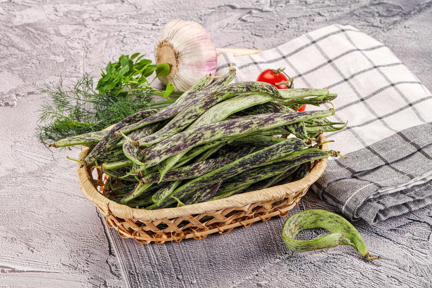 Fresh raw young green beans photo