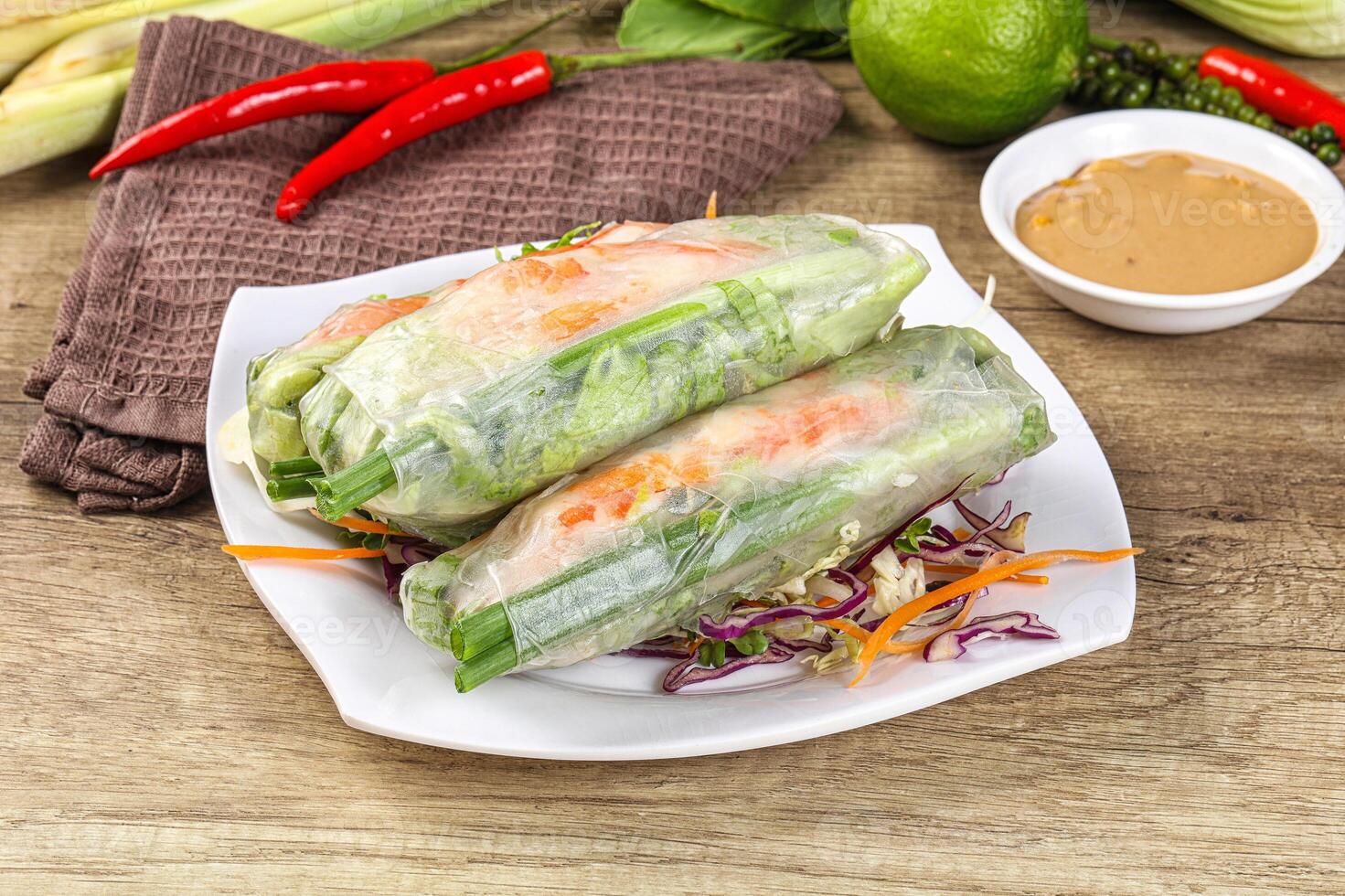 Vietnamese spring roll with prawn and salad photo