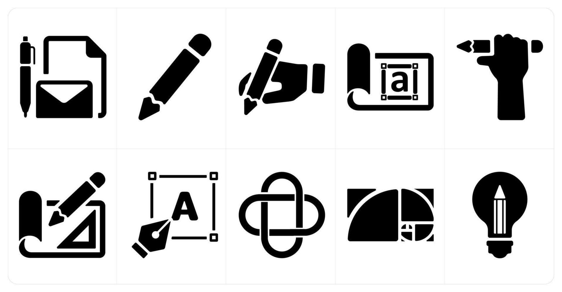 A set of 10 design and creativity icons as write document, pencil, writing vector
