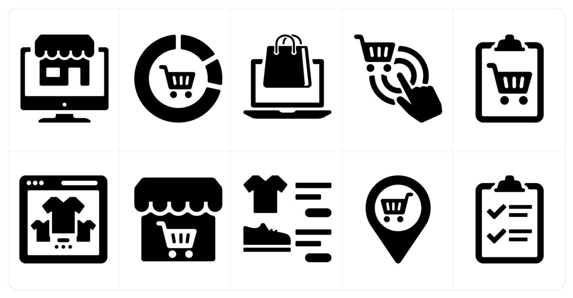 A set of 10 ecommerce icons as online shopping store, shopping analysis, online shopping vector