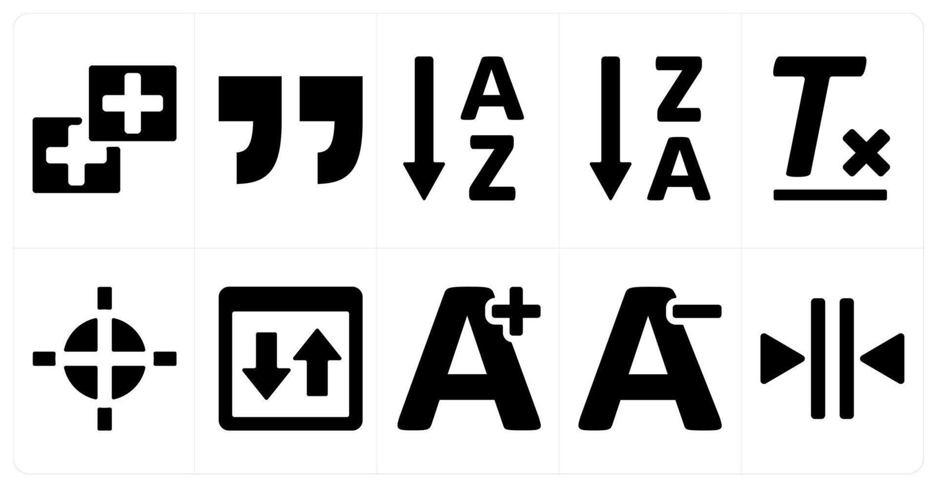 A set of 10 editing tools icons as add new, quotes, ascending sorting vector