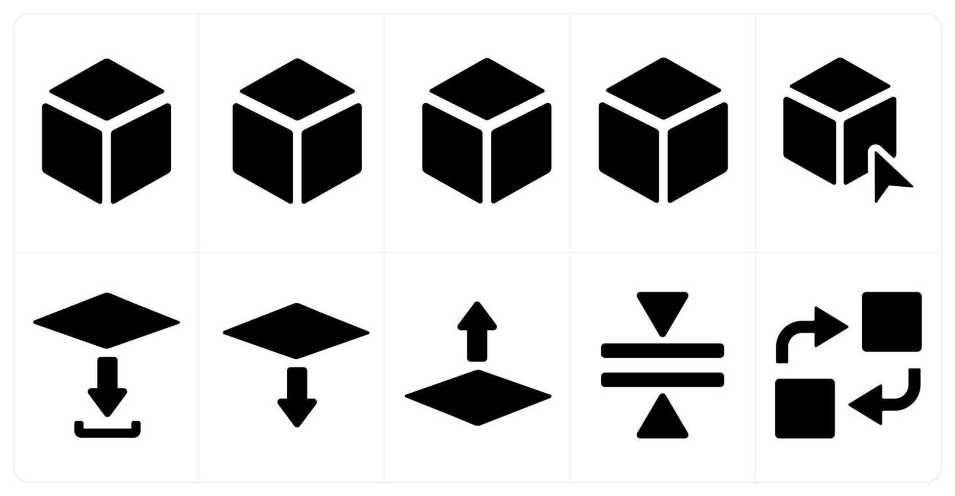 A set of 10 editing tools icons as 3d box, 3d, polygon selection vector