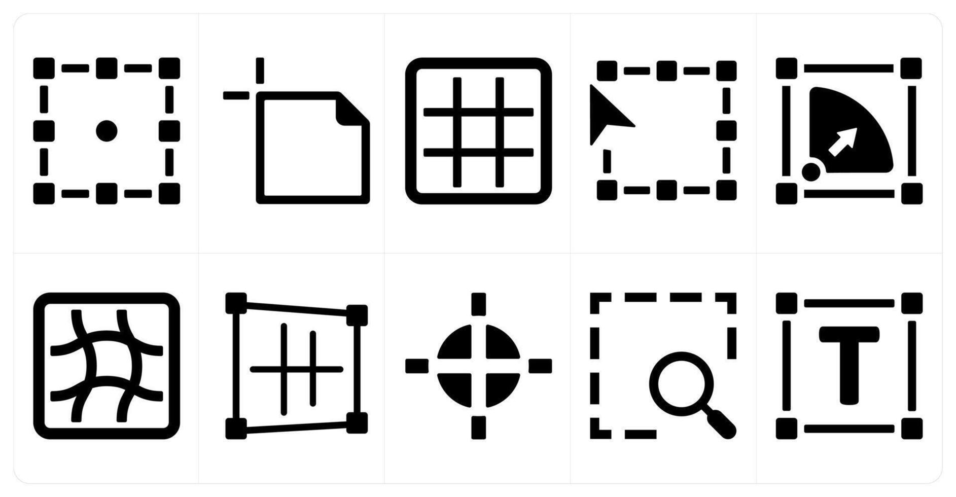 A set of 10 editing tools icons as transform, text area, grid vector