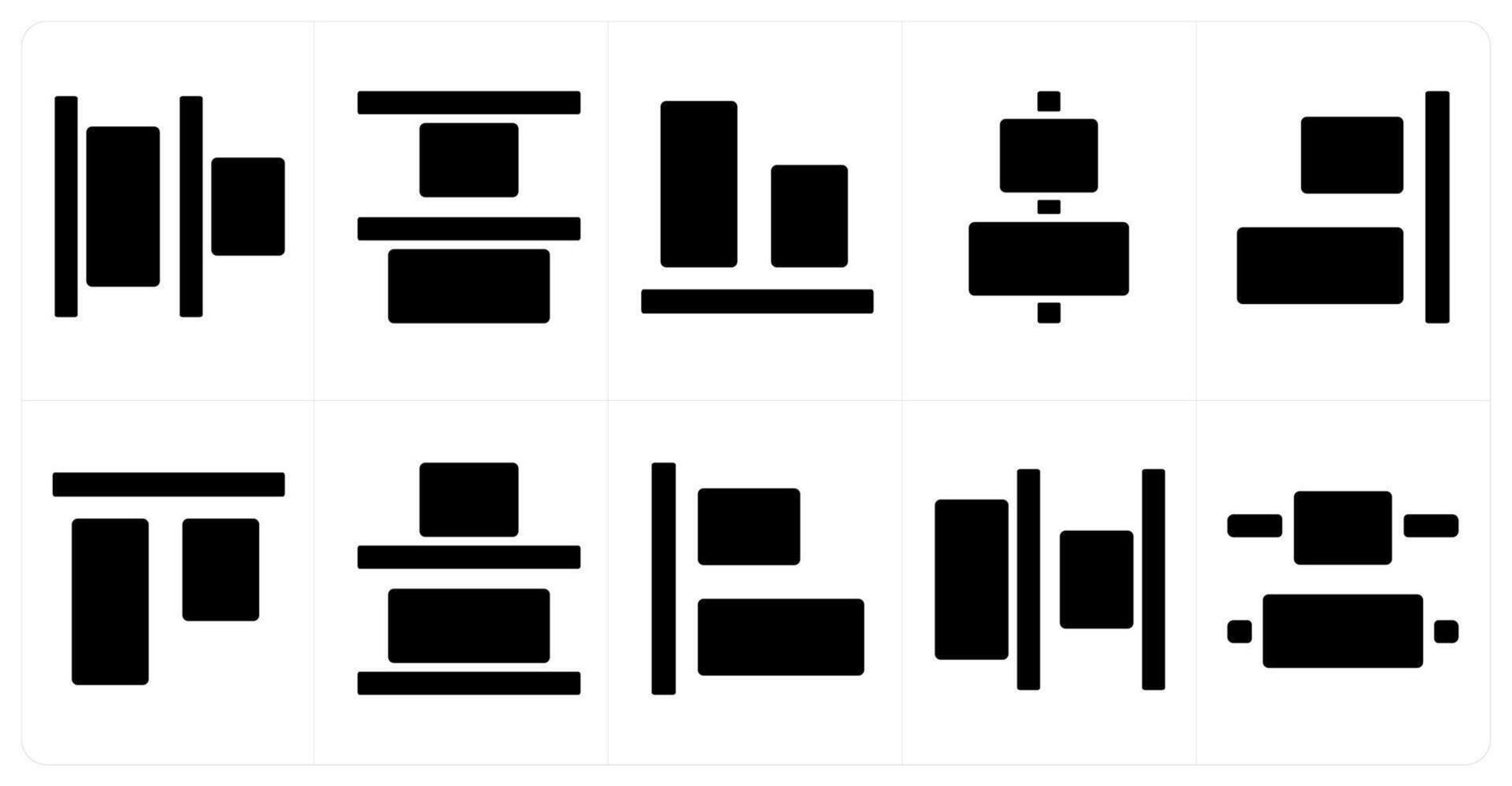 A set of 10 editing tools icons as left align, top align, bottom align vector
