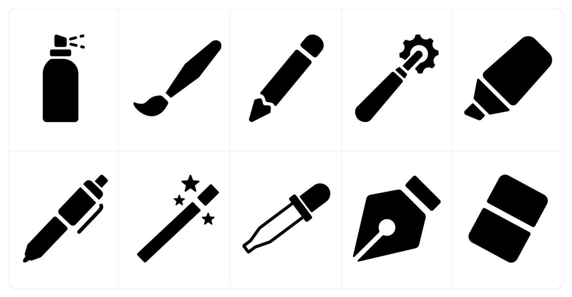 A set of 10 editing tools icons as spray, paint brush, pencil vector