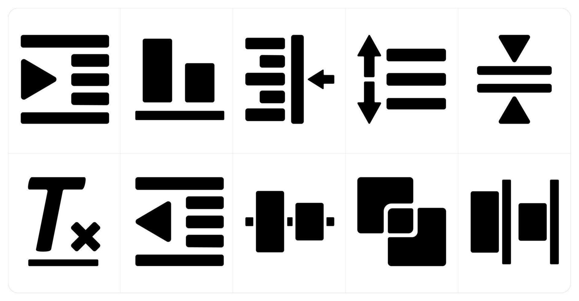 A set of 10 editing tools icons as right indent, bottom align, left align vector
