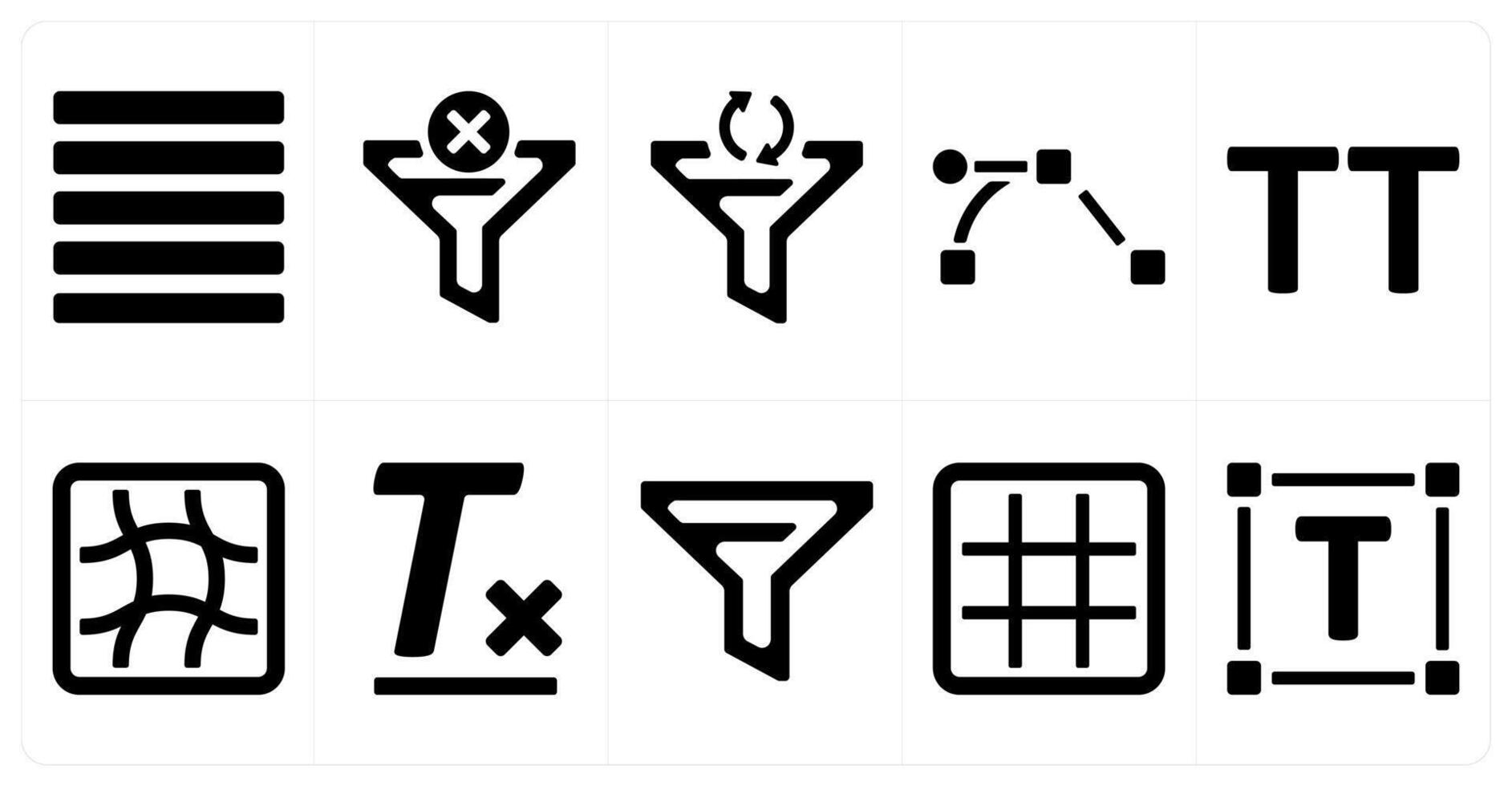 A set of 10 editing tools icons as justified, filter, refresh vector