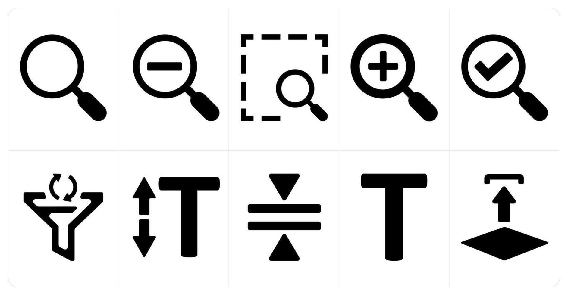 A set of 10 editing tools icons as search, zoom out, finder vector