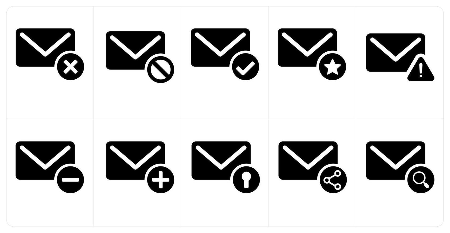 A set of 10 mail icons as delete message, delete mail, verified message vector