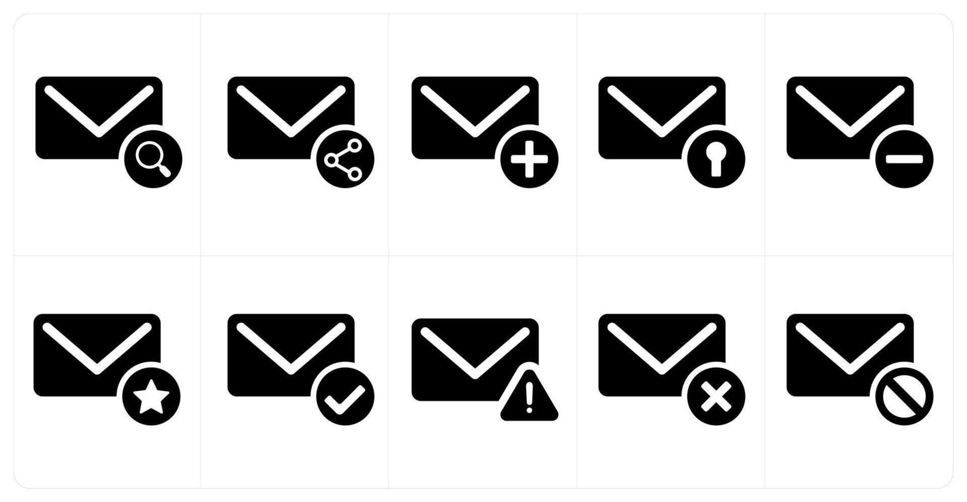 A set of 10 mail icons as search message, share mail, add message vector