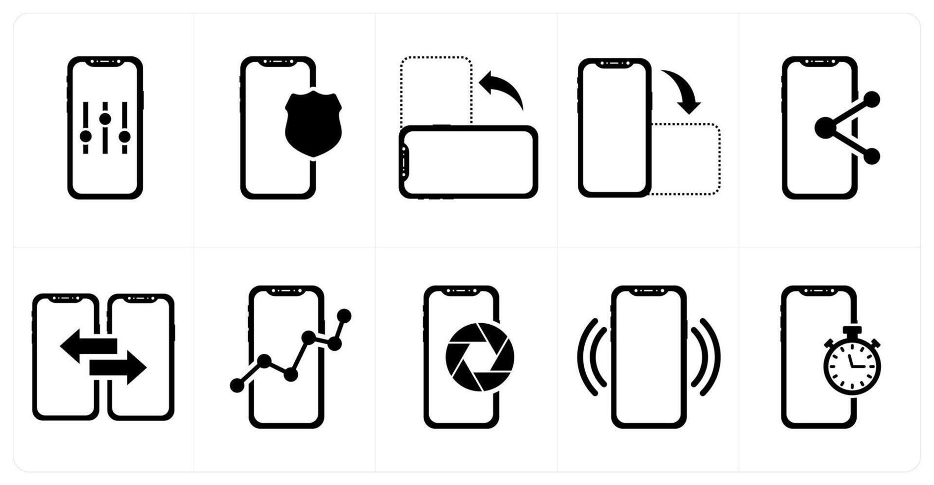 A set of 10 mobile icons as mobile setting, mobile security, landscape vector