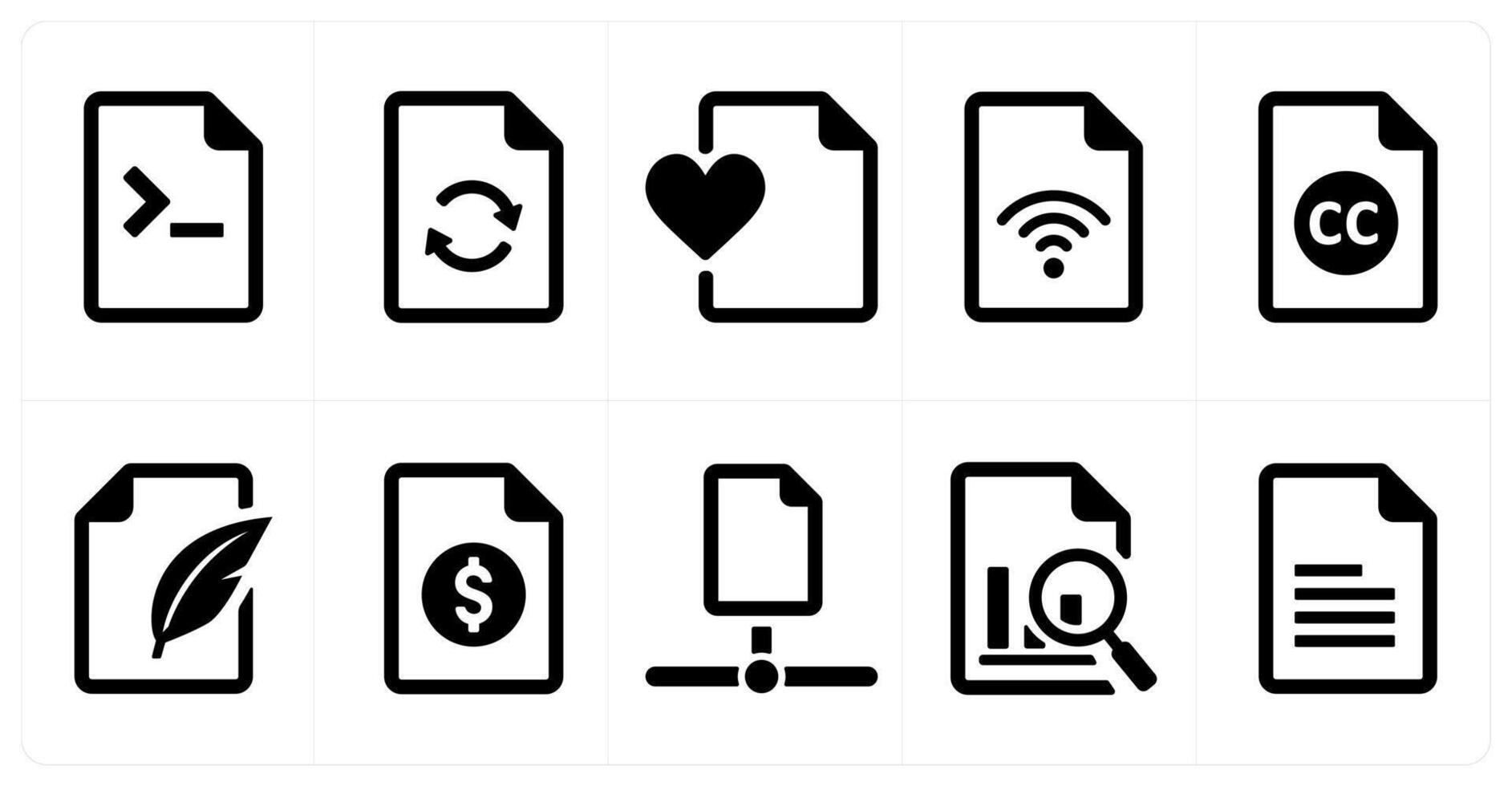 A set of 10 File icons as document, paper, horizontal document vector