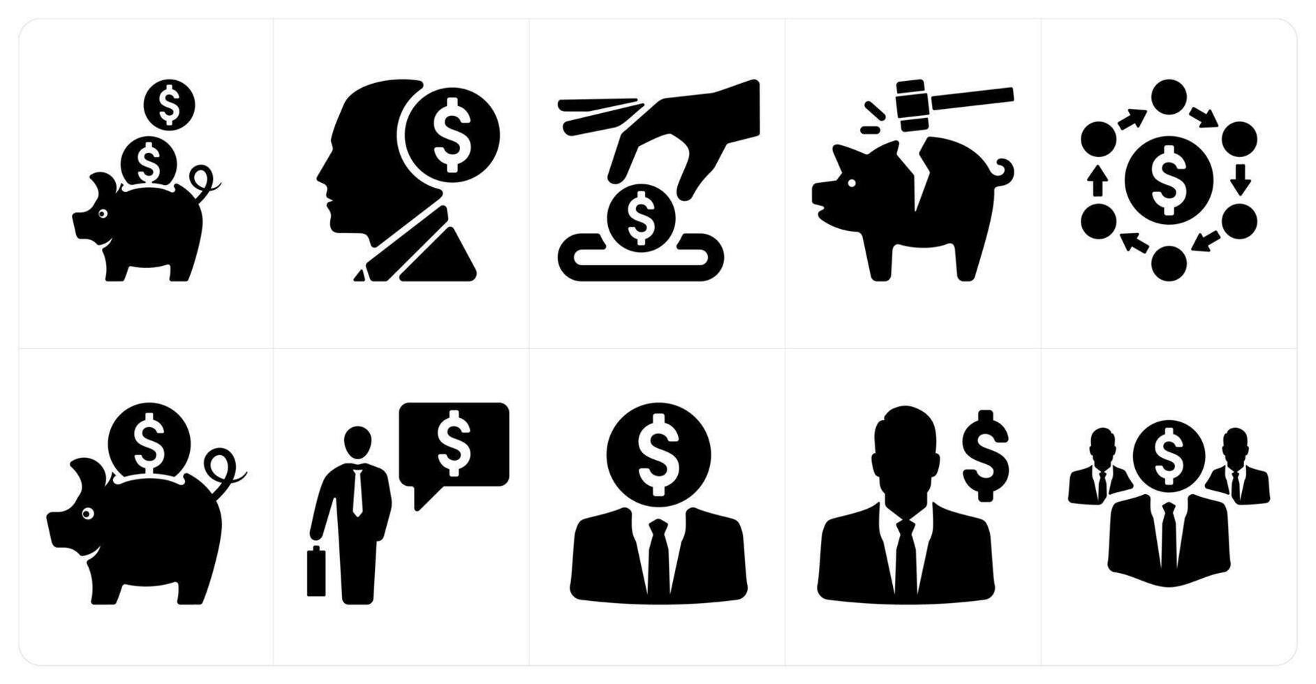 A set of 10 finance and money icons as savings, investor, insert coin vector