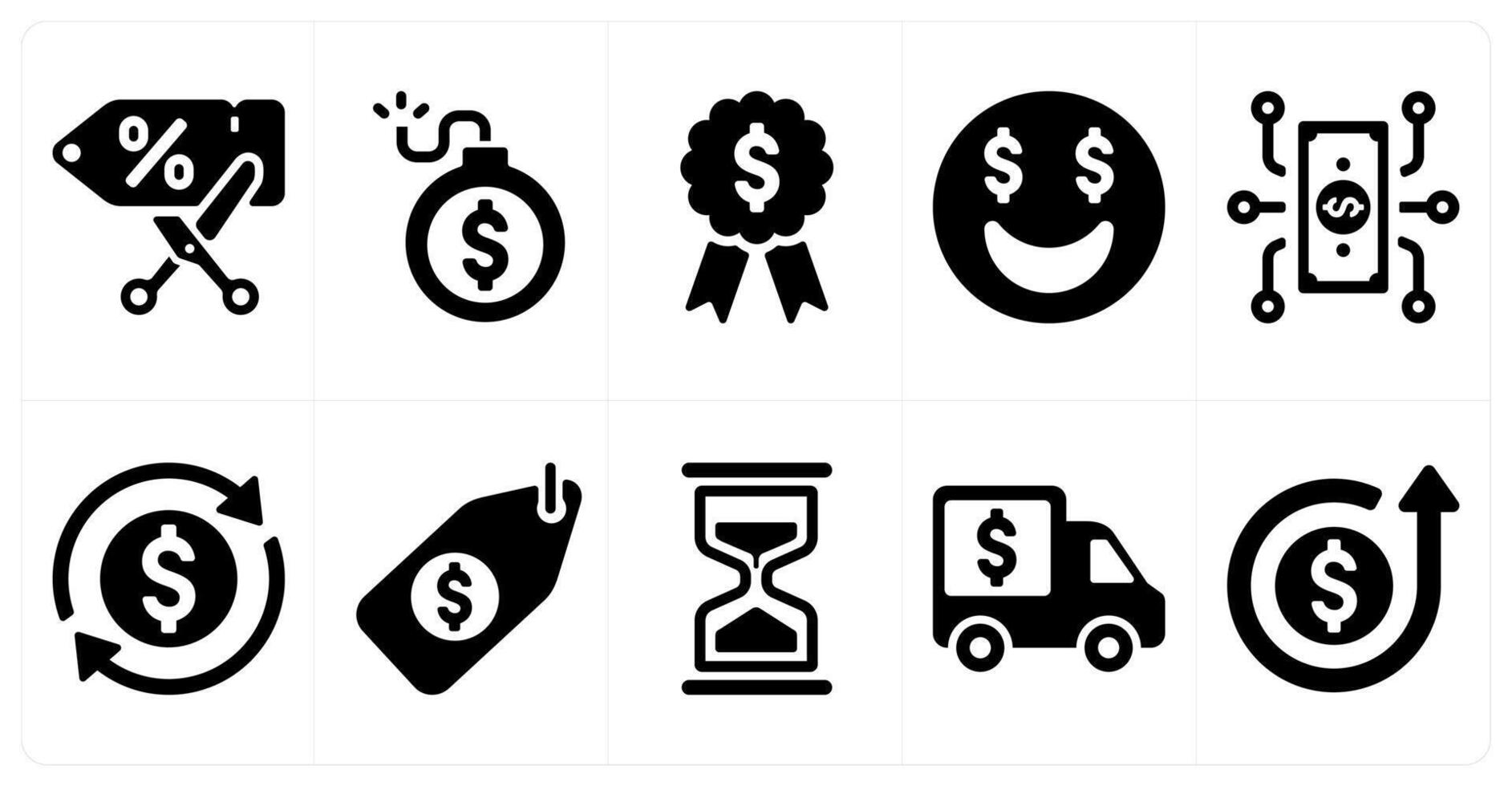 A set of 10 finance and money icons as coupon discount, mortgage, profit award vector