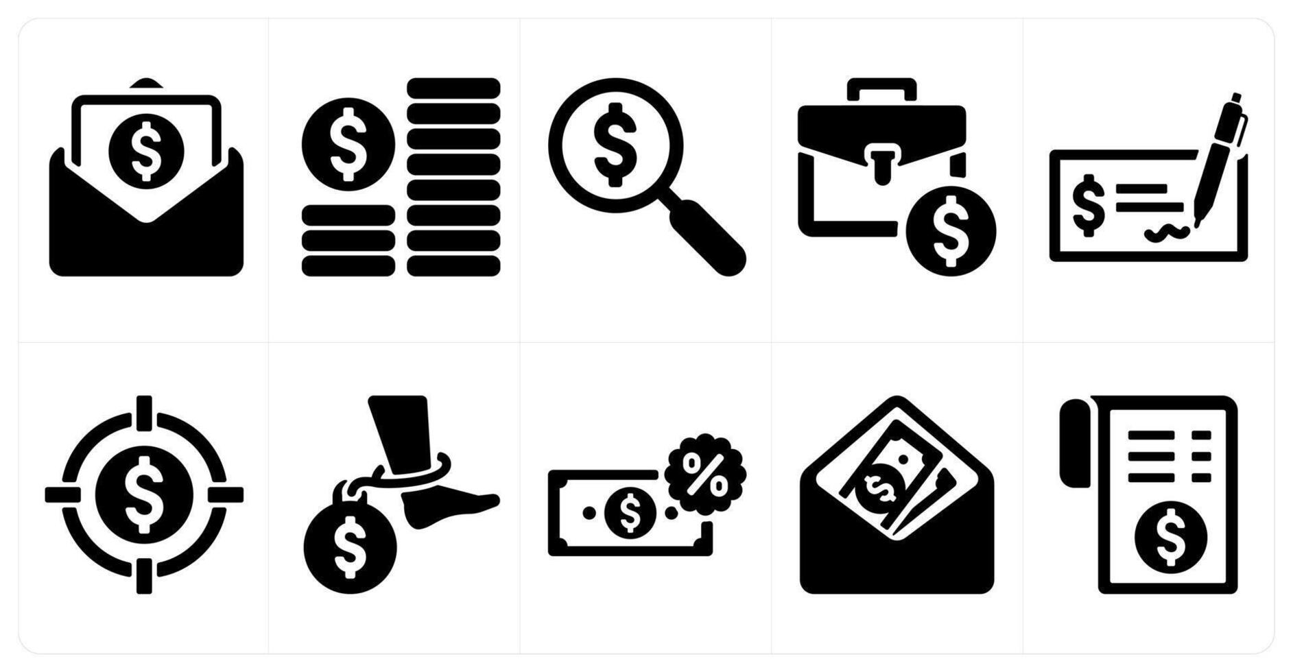 A set of 10 finance and money icons as banking, growth, search investment vector