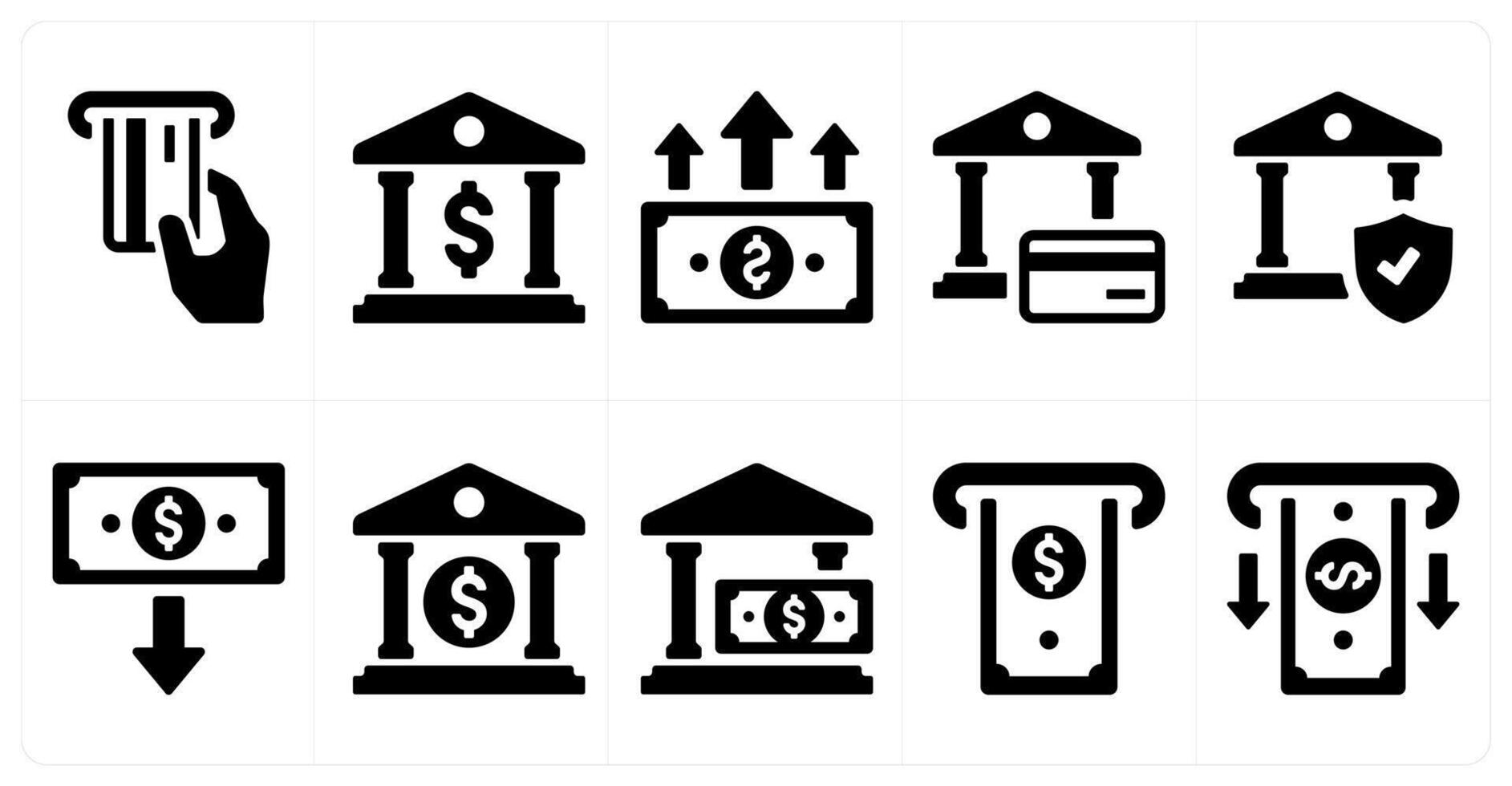 A set of 10 finance and money icons as insert card, bank, withdraw money vector