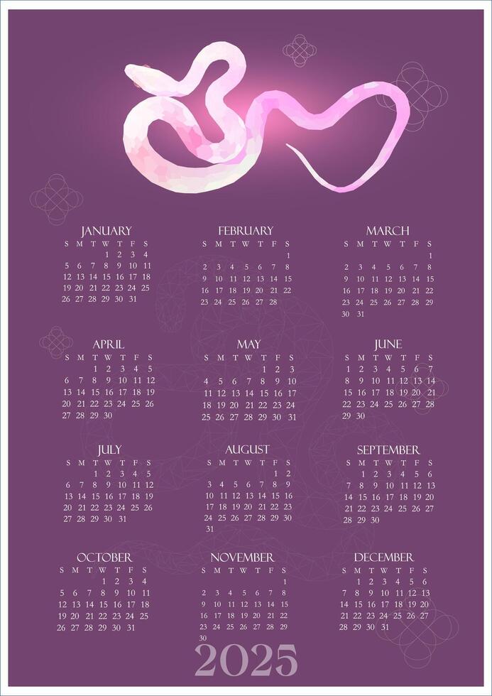 Happy new year 2025, year of the snake, Full calendar. calendar 2025. text 2025. 2025 minimalist. Happy New Year. design template Dates All month and weekdays vector
