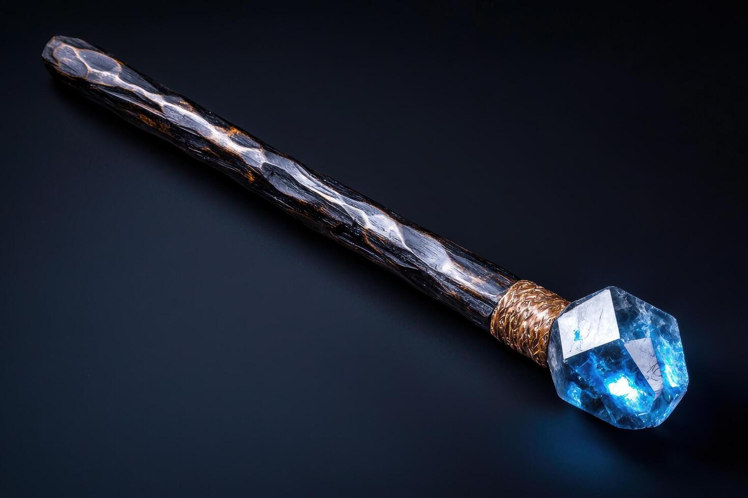 Magical crystal wand with dark wooden handle photo