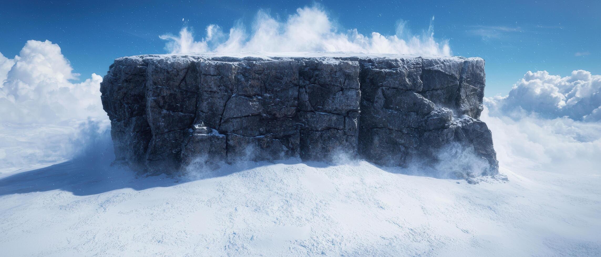 Majestic snow capped mountain peak in the clouds photo