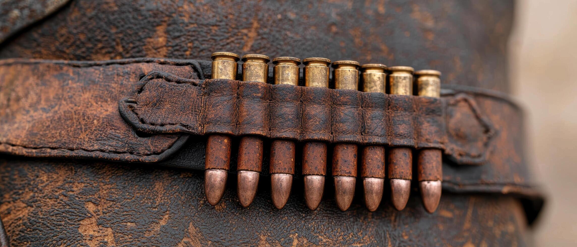 Vintage leather ammunition belt with old bullets photo
