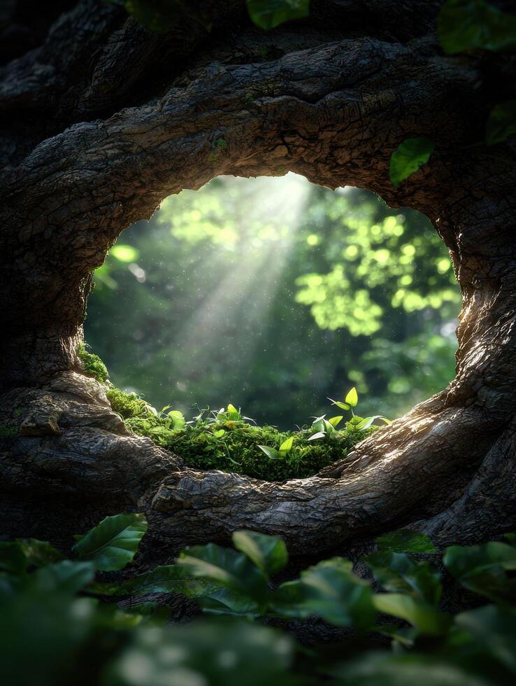 Enchanting forest scene with natural arch photo