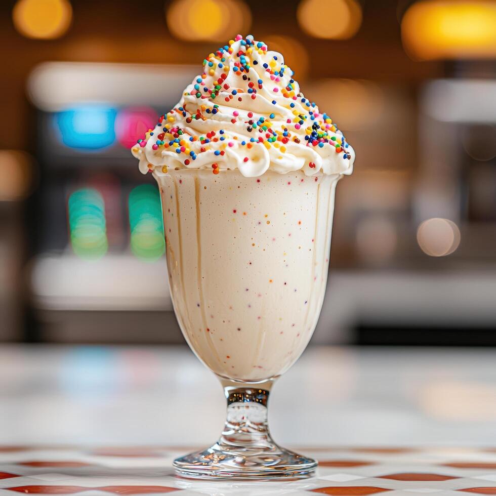 Colorful ice cream sundae with sprinkles photo