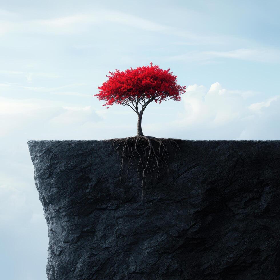 Resilient tree growing on rocky cliff photo