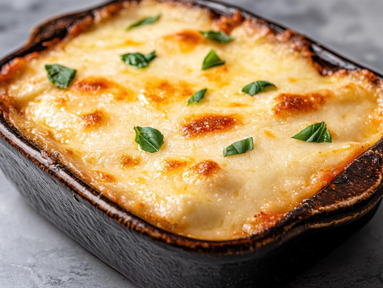 Delicious baked cheese dish with herbs photo